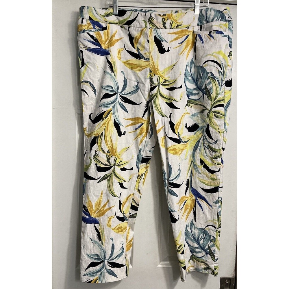 Chico's Floral Ankle Pants - White, Yellow, Blue, Green